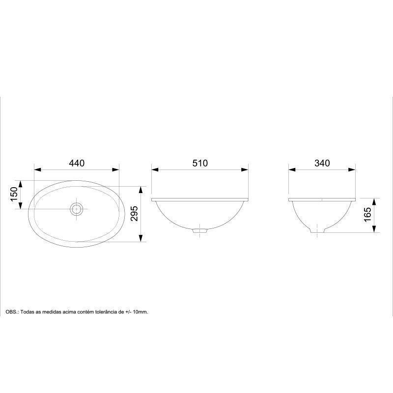 Cuba Oval Embutir 49x32.5cm Sl - Celite Branco - 3