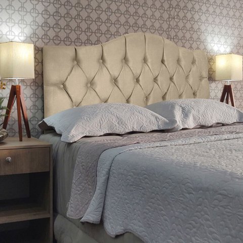 Cabeceira Solteiro Cama Box Botões Provençal Bege Suede Painel 60cm Altura Rbl