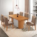 Ver imagem 1 de Mesa de Jantar Aspen 180cm Tampo Mdf Laminado Canto Copo com 6 Cadeiras Eloise Moderna Mobília