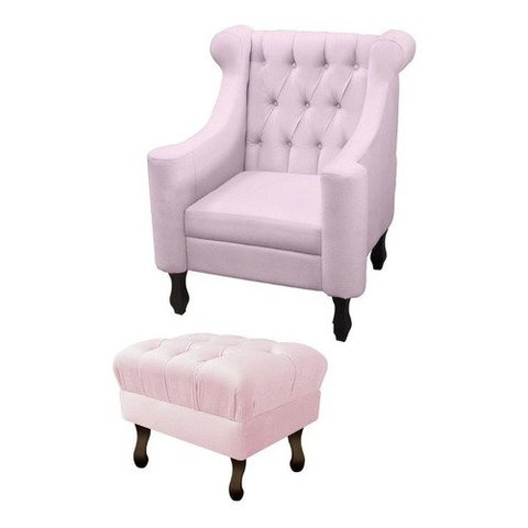 Poltrona De Amamentação Dubai + Puff Retrô Suede - Rosa Bebê