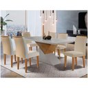 Ver imagem 1 de Mesa Aster 180 Tampo Em Mdf Canto Reto Com 6 Cadeiras Lunara Moderna Creme, Off White E Imbuia