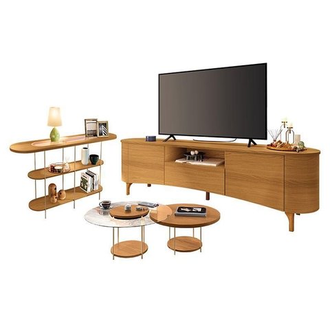 Rack Bancada Elara Cinamomo com Kit Mesa de Centro Sky e Aparador Infinity Cinamomo - Hb Móveis