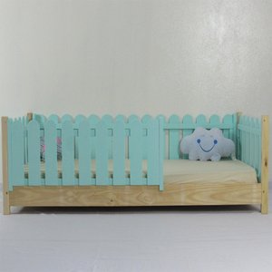 Cama Infantil Solteirão Base Colorida Madeira Maciça Pinus Grade Cercadinho