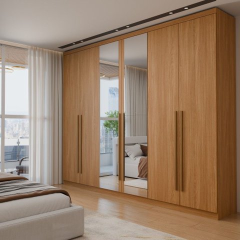 Guarda-Roupa Casal Magnus 6 Portas 3 Gavetas com Espelho Cinamomo - Panorama Móveis