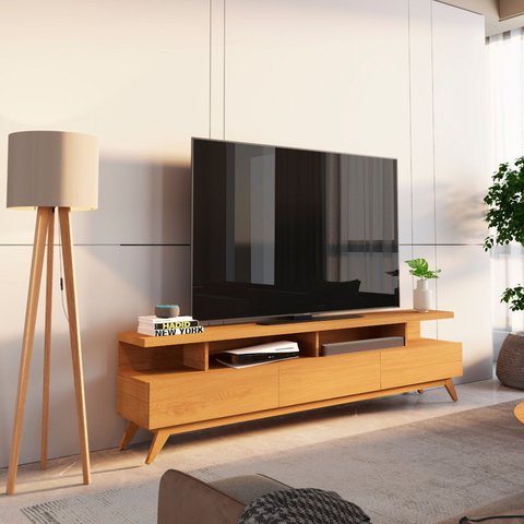 Rack para TV até 72 Polegadas 100% MDF 180cm Pés em Madeira Maciça Yucca CabeCasa MadeiraOriginals Bege Nature