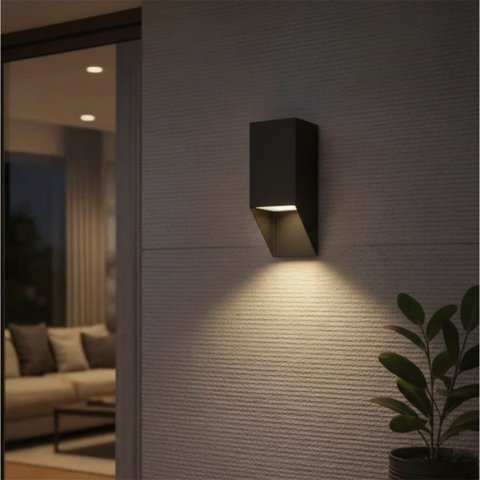 Arandela Sobrepor Bisel 1 Foco Preto Parede Fachada + Led Mr16 Br. Quente St3256