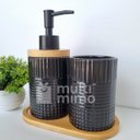 Ver imagem 3 de Kit Banheiro Lavabo Bambu Bandeja Porta Escova Sabonete 3 Pçs Redondo Preto
