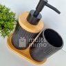 Kit Banheiro Lavabo Bambu Bandeja Porta Escova Sabonete 3 Pçs Redondo Preto - 4