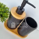 Ver imagem 4 de Kit Banheiro Lavabo Bambu Bandeja Porta Escova Sabonete 3 Pçs Redondo Preto