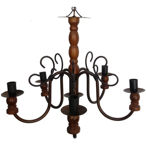 Pendente Lustre De Madeira E Ferro Rustico para Decoração de Quarto - Verniz
