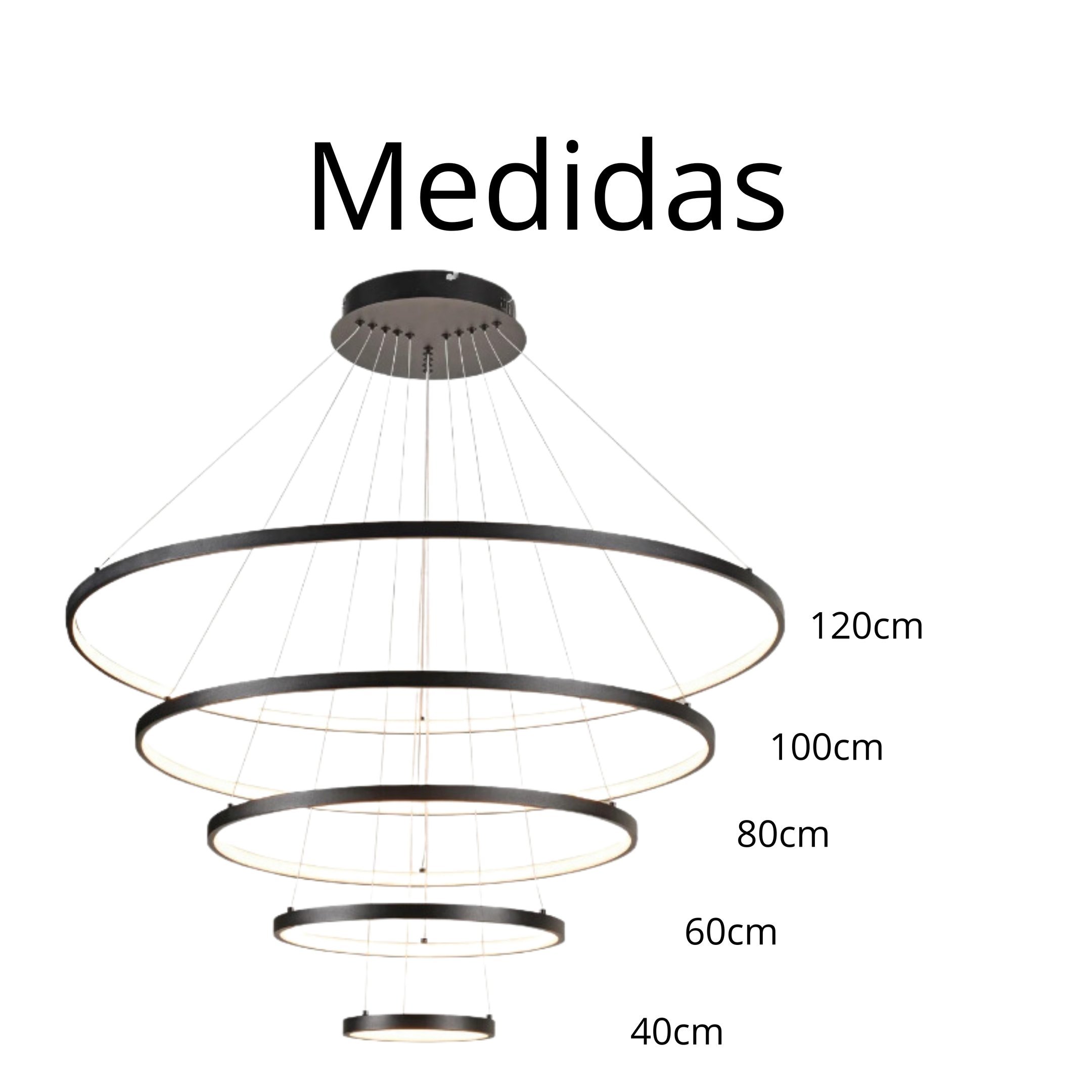 Lustre Led 5 Anéis Moderno 250w 120cm Preto C/ Controle - 5