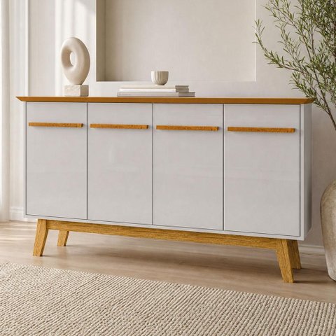 Aparador Buffet para Sala de Jantar 4 Portas 160cm Magno B02 Naturalle Off White - Lyam Decor