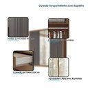 Ver imagem 3 de Guarda Roupa Miletto 6 Portas 3 Gavetas com Espelho Jatobá Grafite Acetinado - Santos Andirá