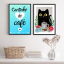 Ver imagem 2 de Kit 2 Quadros Cantinho do Café Gatinho Floral azul 33x24cm - com Vidro:madeira Branca