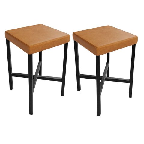 Kit 02 Banquetas Baixa Bar Cozinha Sala de Jantar Preto Stella L02 Couríssimo Canela - Lyam Decor