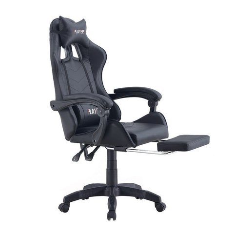 Cadeira Gamer Reclinável Preta Ergonômica Pc com Apoio para Pés e Braços Couro Sintético Reimex