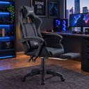 Ver imagem 2 de Cadeira Gamer Reclinável Preta Ergonômica Pc com Apoio para Pés e Braços Couro Sintético Reimex