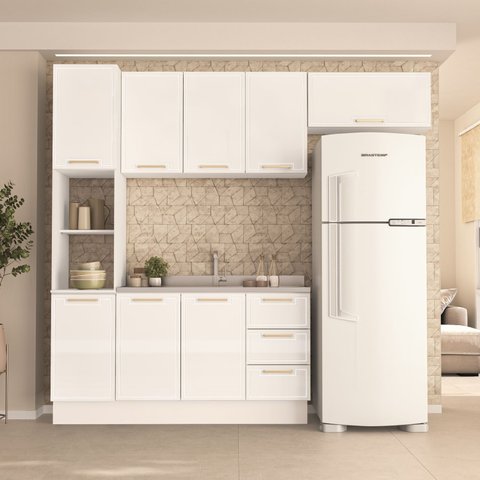 Armário de Cozinha Modulada Completa 4 Peças 240cm sem Tampo 100% Mdf Amara Politorno Móveis