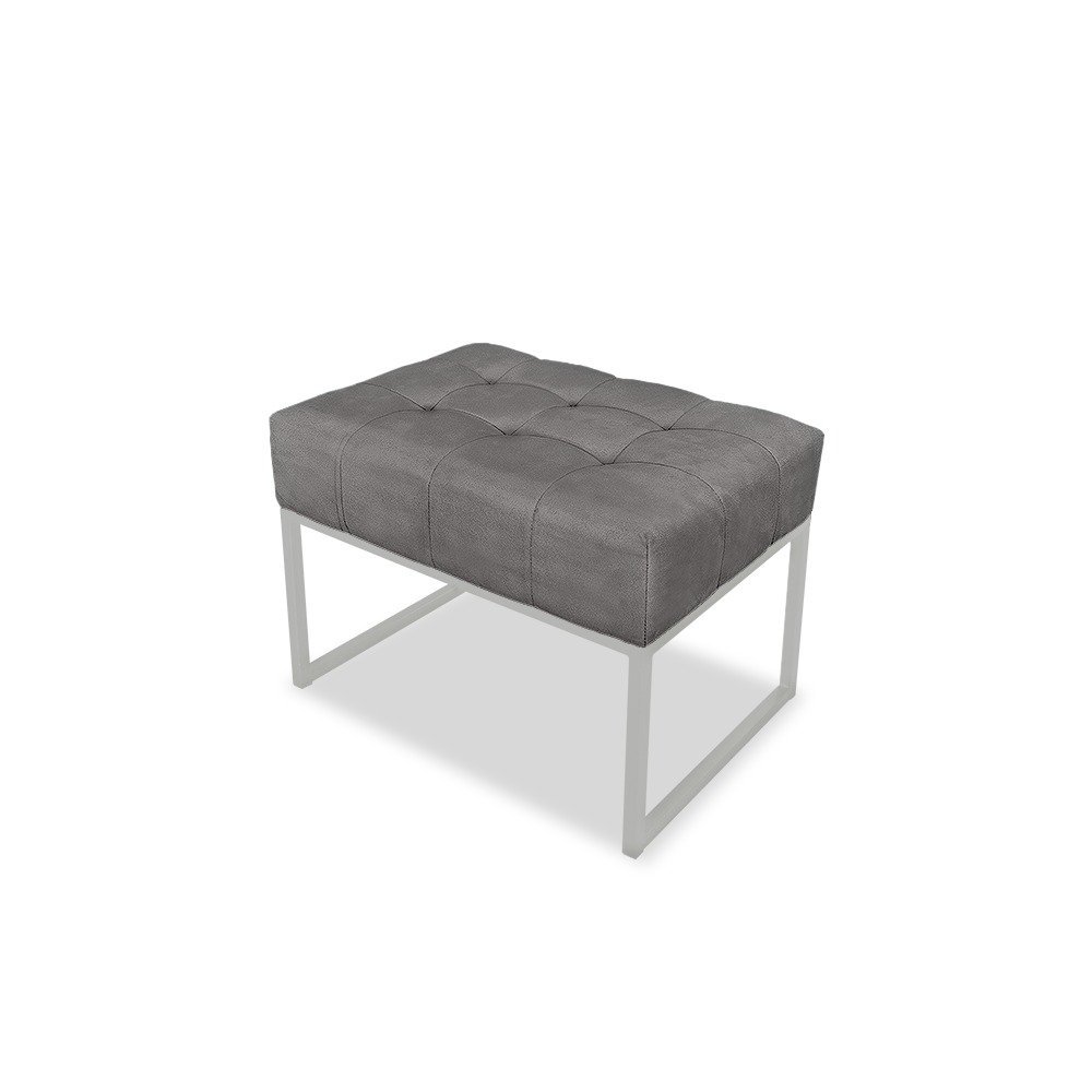 Puff Moderno Cinza Com Base em Metal Branco | MadeiraMadeira