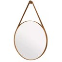 Ver imagem 1 de Espelho Redondo Adnet 90cm Moldura e Alça Couro Caramelo + Suporte