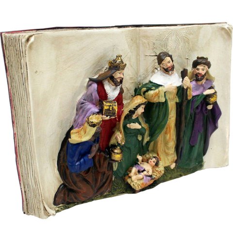 Presépio Estatueta Livro Sagrado 3D Nascimento Jesus 18x28cm