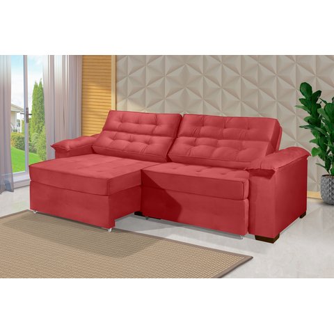 Sofá Retrátil e Reclinável 2,30m Estilo Estofados - Paris 2 Módulos com Velusoft D33 "vermelho"