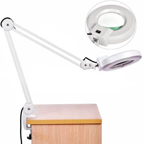 Lupa Estetica Luminária de LED Retratil Articulavel para Mesa Bivolt Giratoria Optico (Bsl-Lupa-2)