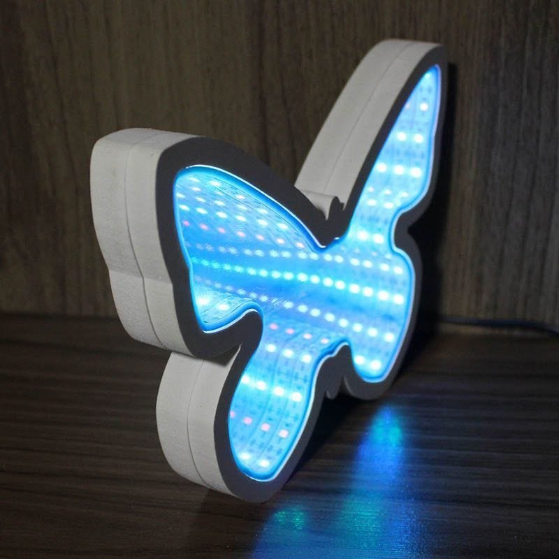 Luminária 3D Infinito Borboleta Espelho LED Luz Profundidade Quarto (Qz3802) - Colorido - 5