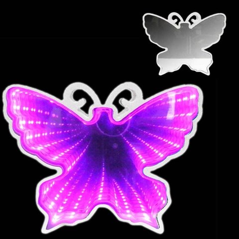 Luminária 3D Infinito Borboleta Espelho LED Luz Profundidade Quarto (Qz3802) - Rosa