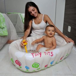 Banheira Inflavel para Bebe Indica Temperatura Banho Crianca Bege - 2