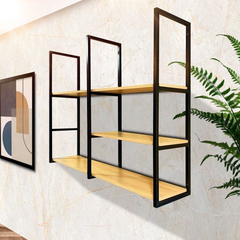 Prateleira Industrial Toda Preta 100x68cm Ferro/madeira