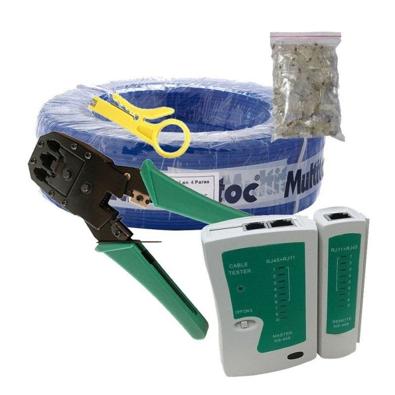 Kit 100 Metros Cabo Rede +20 Rj45 + Alicate + Testador de Cabo - 1