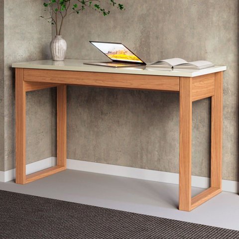 Mesa Escrivaninha Industrial 1 Gaveta 100% Mdf Off White/freijó F24 - Pradel