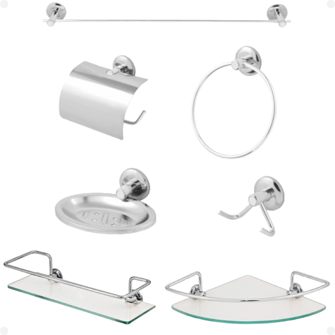 Kit Acessórios para Banheiro + Porta Shampoo Canto e Reto Único