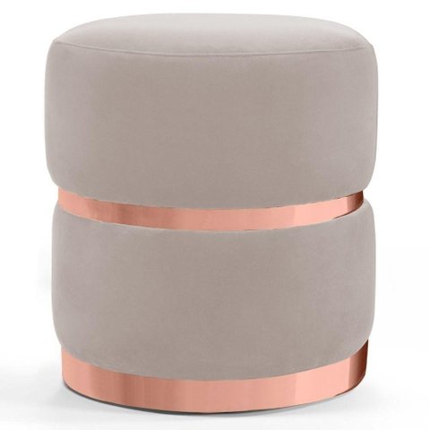 Puff Decorativo Com Cinto E Aro Rosê Round B-309 Bege Claro