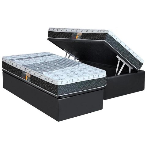 Cama Box Baú Solteiro: Colchão Molas Bonnel Castor System Class One Face + Base CRC Suede Gray(88x18