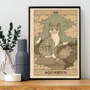 Ver imagem 2 de Quadro Carta Tarot Gato Signo Aquário 24x18cm - com Vidro:madeira Branca