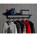 Ver imagem 2 de Cabideiro Prateleira de Parede Roupas e Acessórios Estilo Industrial Preto