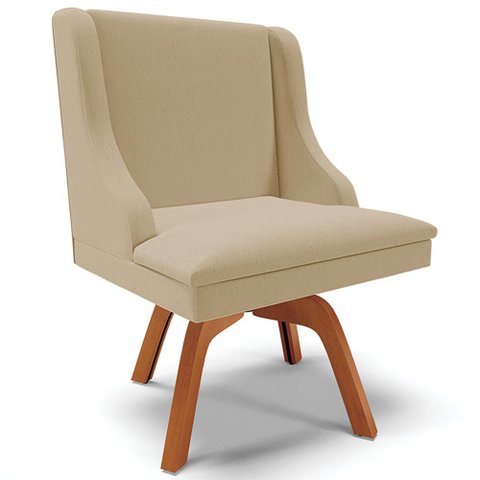 Cadeira Decorativa Sala de Jantar Base Giratória de Madeira Firenze Linho Palha/Natural G19 - Gran B