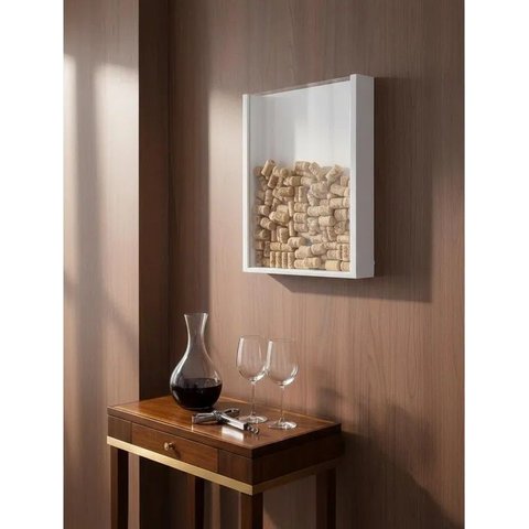 Quadro Porta Rolhas de Vinho Champanhe Tampinhas Decorativo Branco Laca