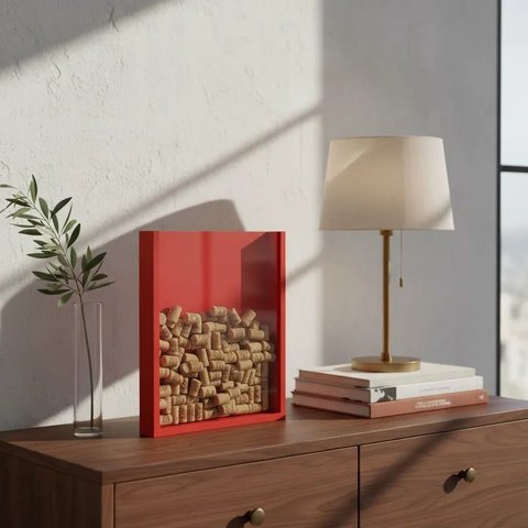 Quadro Porta Rolhas de Vinho Champanhe Tampinhas Decorativo Vermelho Laca