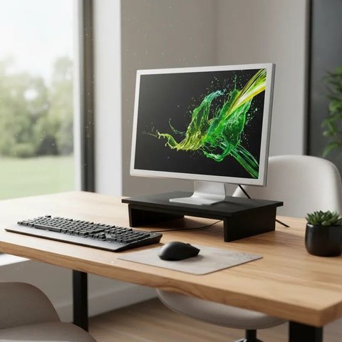 Suporte de Mesa Giratório 360° para Monitor com Nicho Preto