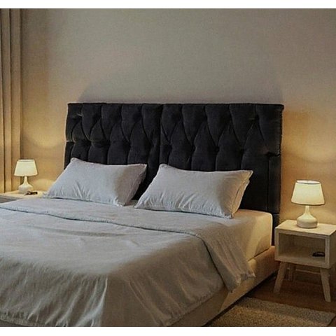 Cabeceira Almofadada Suspensa de Cama Casal Cabeceira Leticia 140cm X 55cm Preto Corino