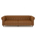 Ver imagem 6 de Conjunto Sala de Estar 1 Sofá Living 260cm e 1 Poltrona Stanford Chesterfield Pés Madeira Couro Mel