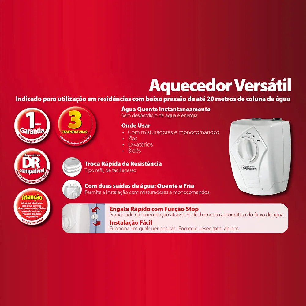 Aquecedor Versátil Elétrico 127v 5500w Branco Lorenzetti Versátil 127v - 6