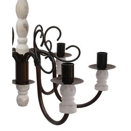 Lustre Torneado De Madeira Rustica Para Sala De Jantar Grande - Verniz & Branco - 5