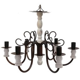 Lustre Torneado De Madeira Rustica Para Sala De Jantar Grande - Verniz & Branco - 1