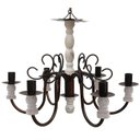 Ver imagem 1 de Lustre Torneado De Madeira Rustica Para Sala De Jantar Grande - Verniz & Branco