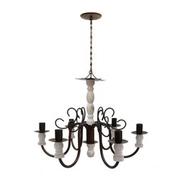Lustre Torneado De Madeira Rustica Para Sala De Jantar Grande - Verniz & Branco - 4