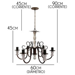 Lustre Torneado De Madeira Rustica Para Sala De Jantar Grande - Verniz & Branco - 2